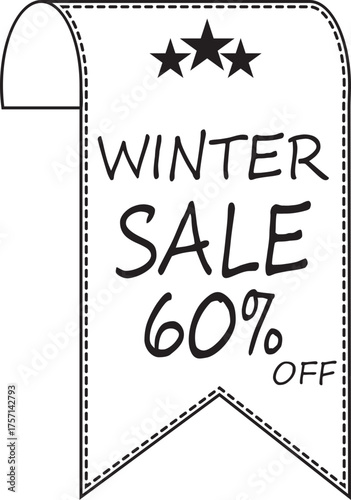 Winter Sale Banner line art Icon. Winter sale vector poster design with sale text. Vector illustration. Hanging tag for design of flyers with discount offers and special seasonal retail promotion.