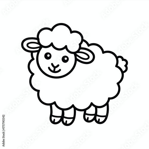 Simple fluffy sheep line art vector illustration scalable eps graphic for download silhouette White background