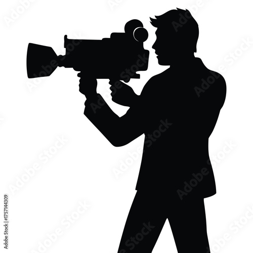 Silhouette of a Man Filming on White Background