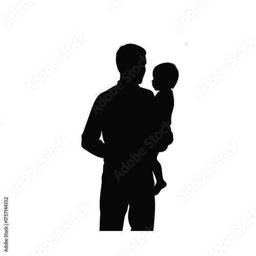 Silhouette of a Woman Holding Child on White Background
