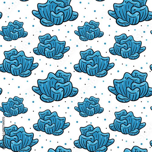 pattern of Coral garrup blue in a flat style with an outline. Watery, underwater texture for textiles, wallpaper, packaging, or surface design. Bright texture. Inspired by nature, bright, and modern.