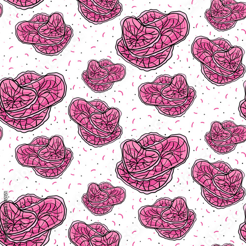 pattern of coral flower pink in a flat style with an outline. Watery, underwater texture for textiles, wallpaper, packaging, or surface design. Bright texture. Inspired by nature, bright, and modern.