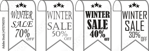 Winter Sale Banner line art Icon. Winter sale vector poster design with sale text. Vector illustration. Hanging tag for design of flyers with discount offers and special seasonal retail promotion.