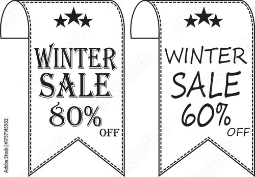 Winter Sale Banner line art Icon. Winter sale vector poster design with sale text. Vector illustration. Hanging tag for design of flyers with discount offers and special seasonal retail promotion.