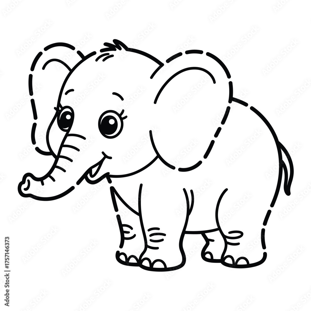 Fototapeta premium Cute cartoon elephant coloring page vector illustration scalable eps for kids and educational projects silhouette White background