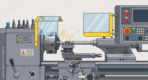 Precision Metalworking on a Lathe Machine with Sparks Flying