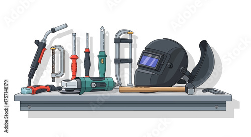 Essential Welding Tools on a Shelf A Collection of Welding Equipment