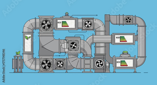 Energy-Efficient Ventilation System Green Power Icon for Sustainable Buildings and Energy Saving