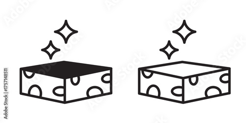 Set of sponge icons in outline and solid style isolated on transparent background. Cleaning tools symbols. Linear design with editable stroke for housework or hygiene themes.
