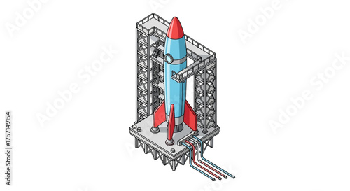 Rocket Launch Preparation, Space Exploration, Industrial Design, Illustration, Laboratory Environment, Side View, Innovation Concept