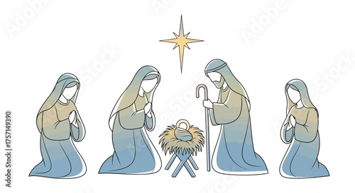Modern Minimalist Nativity Scene Silhouette Vector