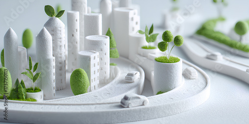 Plakat 未来都市／白いビルと緑の街（3D・フェルト素材）