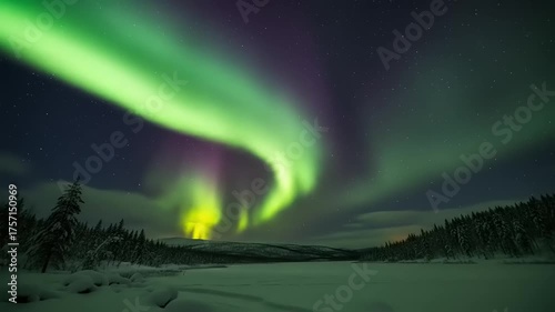 Spectacular Aurora Borealis Dancing Across Arctic Night Sky.