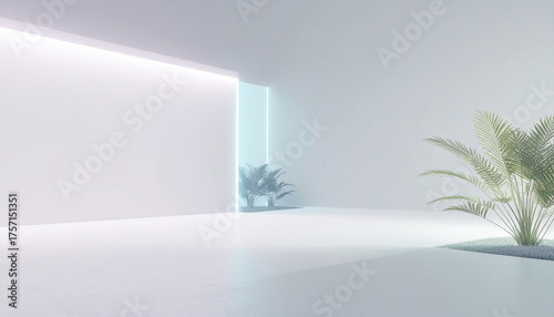 Minimalist interior sparse plants luminous white light