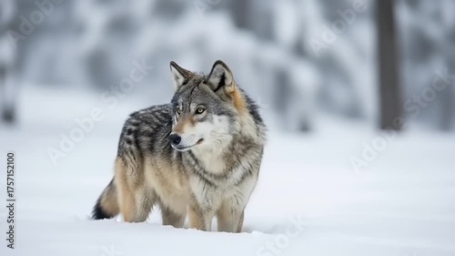 Wolf in Winter Wonderland - A Majestic Creature in the Snow.