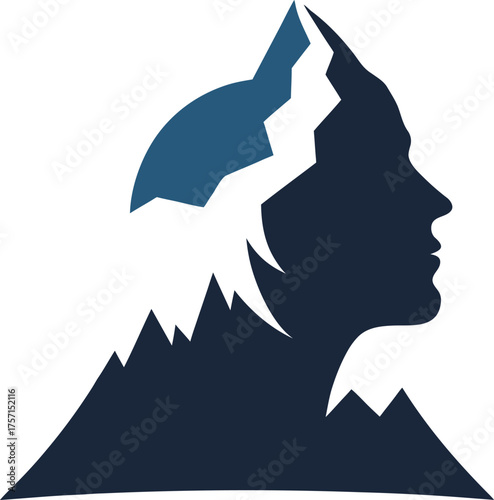 Mountain landscape within a human profile silhouette isolated on white background isolated on transparent background