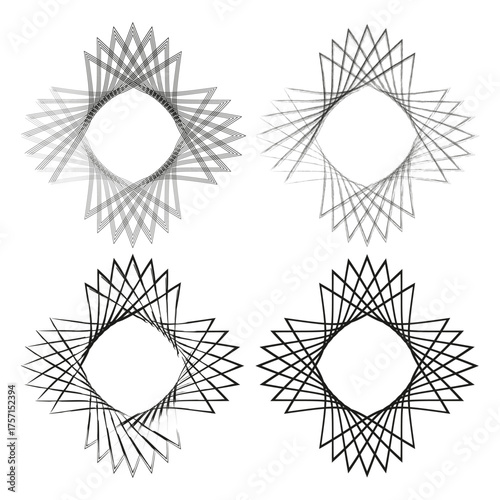 Geometric circular patterns. Abstract line designs. Black gray textures. Vector artistic set.