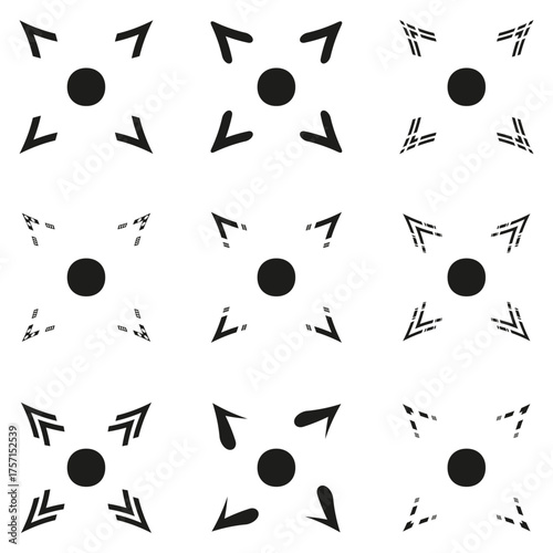 Abstract geometric pattern. Repeating shape elements. Black vector illustration. White background design.