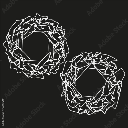 Monochrome spiky pattern. Abstract wreath shape. Black and white element. Vector art illustration.
