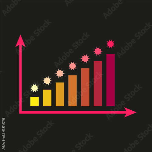 Rising bar chart. Financial growth illustration. Gradient data graph. Vector business diagram.