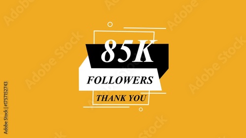 Glowing Beautiful 85K Followers Thank You Banner Text Icon Animation Digital Graphic Design Shining Effect Modern Celebration Template