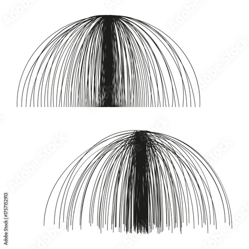 Abstract dome illustration. Radial line pattern. Black vector graphic. Geometric wireframe shape.
