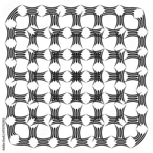 Geometric line pattern. Abstract shape design. Symmetrical black ornament. Vector monochrome illustration.