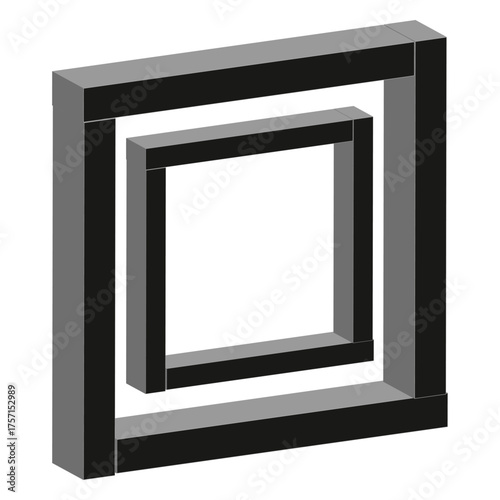 Three dimensional squares. Isometric shape collection. Geometric black outline. Modern graphic Vector.