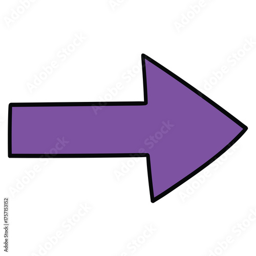 Hand-drawn cartoon purple arrow pointing right on a white background.