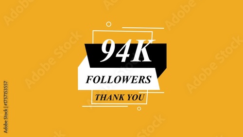 Glowing Beautiful 94K Followers Thank You Banner Text Icon Animation Digital Graphic Design Shining Effect Modern Celebration Template
