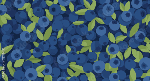 A vibrant close-up pattern of ripe blueberries interspersed with green leaves creating a fresh natural background.
