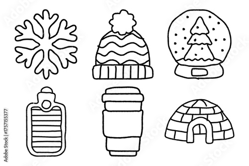 Hand Drawn Winter Editable Stroke Icon Set. Vector Collection of Seasonal Elements on White Background