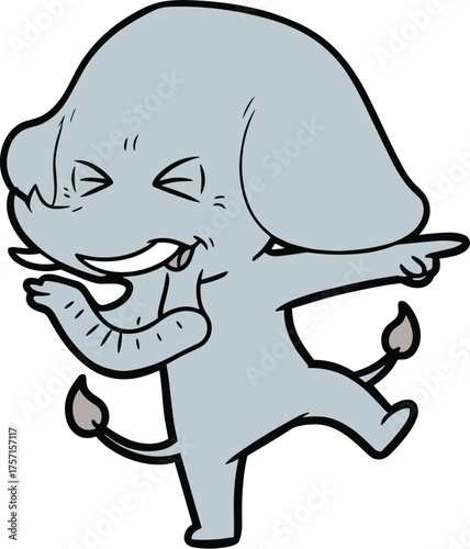 Cartoon Elephant Dancing Expressively on White Background for Children's Education and Entertainment, Featuring Animal Illustration, Positive Emotion, Humor, Funny Character, Black Outline, Presentati