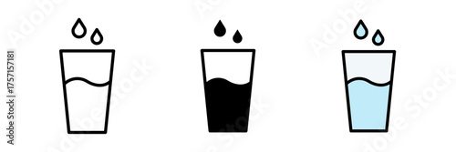 Water glass icon Glass of drink water symbol in the restaurant. Vector illustration on white background.