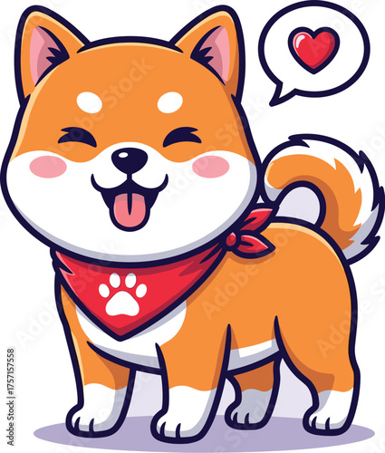 Adorable Shiba Inu Expressing Love with Heart Speech Bubble on Light Purple Backdrop, Cute Cartoon Dog Character Design for Pet Lovers, Veterinary Clinic Marketing, Animal Welfare Graphics, Cheerful P