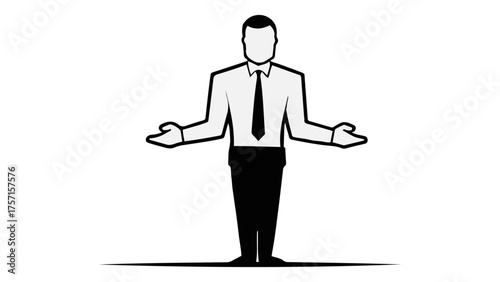 simple businessman person shape in suit and with tie and hands outstretched on both sides