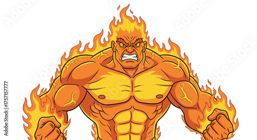 Furious Fire Elemental Threateningly Clenching Fists on White Backdrop, Igniting Raw Power & Rage for Fantasy Gaming, Comic Book Illustrations, Intense Graphic Design, Heatwave Marketing & Fiery Prese