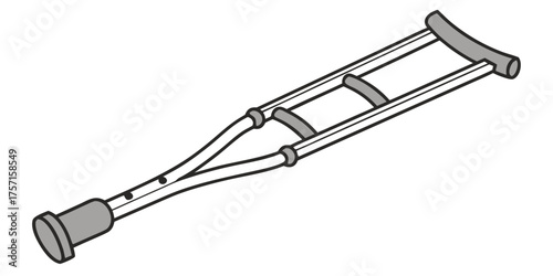 Illustration of a single forearm crutch with a gray handle and adjustable height settings for mobility aid