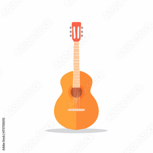Bright orange acoustic guitar musical instrument in modern flat design style vector illustration