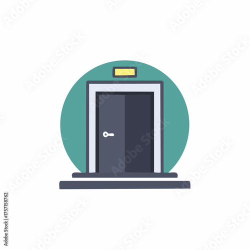 Flat design closed door with indicator light and threshold simple icon graphic