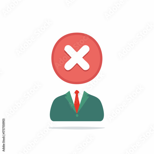 Headless user profile icon with red X symbol signifying rejection, denial, or access forbidden