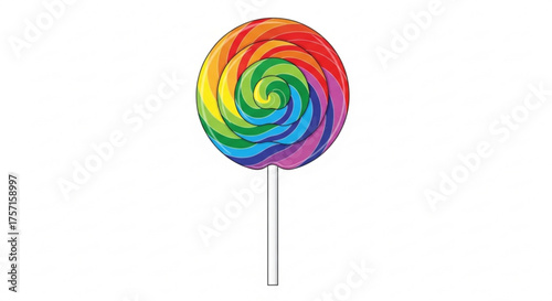 Rainbow swirl lollipop vector illustration on white background. sweet candy treat with vibrant colors and a spiral design, perfect for kids and parties.