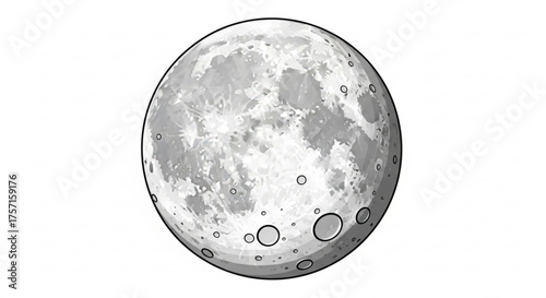 Full detailed moon vector illustration with craters and surface texture, perfect for educational materials, space exploration concepts, and astronomical designs