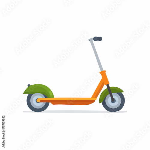 Colorful cartoon electric scooter illustration with two wheels and handlebars