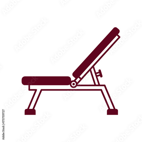Maroon adjustable weight bench icon on white background fitness
