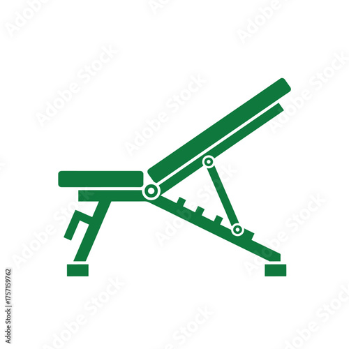 Green adjustable weight bench icon on white background fitness exercise