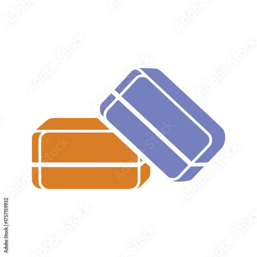 Two rectangular blocks one orange and one purple with white outlines rectangle shape