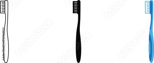Three toothbrushes showcase different styles and colors a lineup of personal care tools for dental hygiene vector