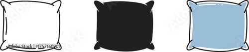 Three pillows white outline black silhouette and blue solid different styles for design and decoration purposes vector