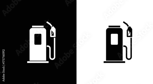 Minimalist Gas Pump Icon Vector Set in Flat Black and White Style
